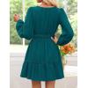 imageZESICA Fall Long Sleeve Mini Dresses for Women 2025 Lightweight V Neck High Waist A Line Flowy Swing Casual Party DressTeal