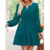 imageZESICA Fall Long Sleeve Mini Dresses for Women 2025 Lightweight V Neck High Waist A Line Flowy Swing Casual Party DressTeal