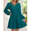 imageZESICA Fall Long Sleeve Mini Dresses for Women 2025 Lightweight V Neck High Waist A Line Flowy Swing Casual Party DressTeal