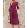 imageZESICA Womens 2025 Fall Long Sleeve Maxi Dress V Neck Hollow Out Eyelet A Line Long Flowy Casual Party DressesFuchsia