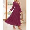 imageZESICA Womens 2025 Fall Long Sleeve Maxi Dress V Neck Hollow Out Eyelet A Line Long Flowy Casual Party DressesFuchsia