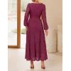 imageZESICA Womens 2025 Fall Long Sleeve Maxi Dress V Neck Hollow Out Eyelet A Line Long Flowy Casual Party DressesFuchsia