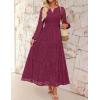 imageZESICA Womens 2025 Fall Long Sleeve Maxi Dress V Neck Hollow Out Eyelet A Line Long Flowy Casual Party DressesFuchsia