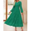 imageZESICA Womens 2025 Fall Long Sleeve Maxi Dress V Neck Hollow Out Eyelet A Line Long Flowy Casual Party DressesGreen