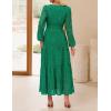 imageZESICA Womens 2025 Fall Long Sleeve Maxi Dress V Neck Hollow Out Eyelet A Line Long Flowy Casual Party DressesGreen