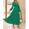 imageZESICA Womens 2025 Fall Long Sleeve Maxi Dress V Neck Hollow Out Eyelet A Line Long Flowy Casual Party DressesGreen
