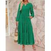 imageZESICA Womens 2025 Fall Long Sleeve Maxi Dress V Neck Hollow Out Eyelet A Line Long Flowy Casual Party DressesGreen
