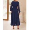 imageZESICA Womens 2025 Fall Long Sleeve Maxi Dress V Neck Hollow Out Eyelet A Line Long Flowy Casual Party DressesNavy