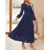 imageZESICA Womens 2025 Fall Long Sleeve Maxi Dress V Neck Hollow Out Eyelet A Line Long Flowy Casual Party DressesNavy