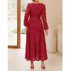 imageZESICA Womens 2025 Fall Long Sleeve Maxi Dress V Neck Hollow Out Eyelet A Line Long Flowy Casual Party DressesRed