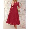 imageZESICA Womens 2025 Fall Long Sleeve Maxi Dress V Neck Hollow Out Eyelet A Line Long Flowy Casual Party DressesRed