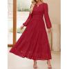 imageZESICA Womens 2025 Fall Long Sleeve Maxi Dress V Neck Hollow Out Eyelet A Line Long Flowy Casual Party DressesRed