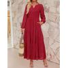 imageZESICA Womens 2025 Fall Long Sleeve Maxi Dress V Neck Hollow Out Eyelet A Line Long Flowy Casual Party DressesRed