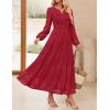 imageZESICA Womens 2025 Fall Long Sleeve Maxi Dress V Neck Hollow Out Eyelet A Line Long Flowy Casual Party DressesRed