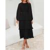 imageZESICA Womens 2025 Long Sleeve Crew Neck Ruffle Tiered Layered Chiffon Flowy Swing Long Midi DressBlack