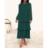imageZESICA Womens 2025 Long Sleeve Crew Neck Ruffle Tiered Layered Chiffon Flowy Swing Long Midi DressDarkgreen