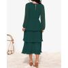imageZESICA Womens 2025 Long Sleeve Crew Neck Ruffle Tiered Layered Chiffon Flowy Swing Long Midi DressDarkgreen