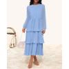 imageZESICA Womens 2025 Long Sleeve Crew Neck Ruffle Tiered Layered Chiffon Flowy Swing Long Midi DressLightblue