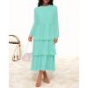 imageZESICA Womens 2025 Long Sleeve Crew Neck Ruffle Tiered Layered Chiffon Flowy Swing Long Midi DressMint
