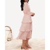imageZESICA Womens 2025 Long Sleeve Crew Neck Ruffle Tiered Layered Chiffon Flowy Swing Long Midi DressPink