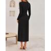 imageZESICA Womens Fall Floral Long Sleeve Bodycon Dress 2025 Elegant V Neck Cocktail Party Long Midi DressesBlack