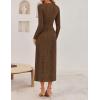 imageZESICA Womens Fall Floral Long Sleeve Bodycon Dress 2025 Elegant V Neck Cocktail Party Long Midi DressesBrown
