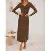 imageZESICA Womens Fall Floral Long Sleeve Bodycon Dress 2025 Elegant V Neck Cocktail Party Long Midi DressesBrown