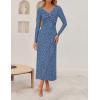 imageZESICA Womens Fall Floral Long Sleeve Bodycon Dress 2025 Elegant V Neck Cocktail Party Long Midi DressesDustyblue