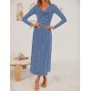 imageZESICA Womens Fall Floral Long Sleeve Bodycon Dress 2025 Elegant V Neck Cocktail Party Long Midi DressesDustyblue