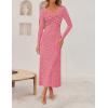 imageZESICA Womens Fall Floral Long Sleeve Bodycon Dress 2025 Elegant V Neck Cocktail Party Long Midi DressesPink