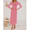imageZESICA Womens Fall Floral Long Sleeve Bodycon Dress 2025 Elegant V Neck Cocktail Party Long Midi DressesPink