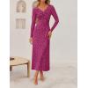 imageZESICA Womens Fall Floral Long Sleeve Bodycon Dress 2025 Elegant V Neck Cocktail Party Long Midi DressesRosypurple