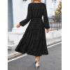 imageZESICA Womens Fall Long Sleeve Maxi Dresses 2025 Crew Neck Swiss Dot Tiered Flowy A Line Casual Boho Party DressBlack