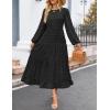 imageZESICA Womens Fall Long Sleeve Maxi Dresses 2025 Crew Neck Swiss Dot Tiered Flowy A Line Casual Boho Party DressBlack