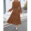 imageZESICA Womens Fall Long Sleeve Maxi Dresses 2025 Crew Neck Swiss Dot Tiered Flowy A Line Casual Boho Party DressBrown