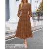 imageZESICA Womens Fall Long Sleeve Maxi Dresses 2025 Crew Neck Swiss Dot Tiered Flowy A Line Casual Boho Party DressBrown