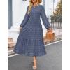 imageZESICA Womens Fall Long Sleeve Maxi Dresses 2025 Crew Neck Swiss Dot Tiered Flowy A Line Casual Boho Party DressDusty Blue