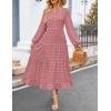 imageZESICA Womens Fall Long Sleeve Maxi Dresses 2025 Crew Neck Swiss Dot Tiered Flowy A Line Casual Boho Party DressDusty Pink