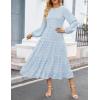 imageZESICA Womens Fall Long Sleeve Maxi Dresses 2025 Crew Neck Swiss Dot Tiered Flowy A Line Casual Boho Party DressLight Blue