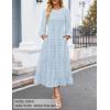 imageZESICA Womens Fall Long Sleeve Maxi Dresses 2025 Crew Neck Swiss Dot Tiered Flowy A Line Casual Boho Party DressLight Blue