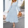 imageZESICA Womens Fall Long Sleeve Maxi Dresses 2025 Crew Neck Swiss Dot Tiered Flowy A Line Casual Boho Party DressLight Blue