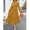 imageZESICA Womens Fall Long Sleeve Maxi Dresses 2025 Crew Neck Swiss Dot Tiered Flowy A Line Casual Boho Party DressMustard