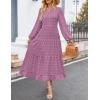 imageZESICA Womens Fall Long Sleeve Maxi Dresses 2025 Crew Neck Swiss Dot Tiered Flowy A Line Casual Boho Party DressPurple