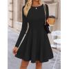 imageZESICA Womens Fall Long Sleeve Mini Dress 2025 Boat Neck Elegant Pleated A Line Flowy Wedding Guest Party Short DressesBlack