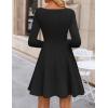 imageZESICA Womens Fall Long Sleeve Mini Dress 2025 Boat Neck Elegant Pleated A Line Flowy Wedding Guest Party Short DressesBlack