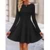 imageZESICA Womens Fall Long Sleeve Mini Dress 2025 Boat Neck Elegant Pleated A Line Flowy Wedding Guest Party Short DressesBlack