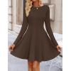 imageZESICA Womens Fall Long Sleeve Mini Dress 2025 Boat Neck Elegant Pleated A Line Flowy Wedding Guest Party Short DressesBrown