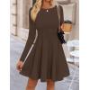 imageZESICA Womens Fall Long Sleeve Mini Dress 2025 Boat Neck Elegant Pleated A Line Flowy Wedding Guest Party Short DressesBrown