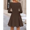 imageZESICA Womens Fall Long Sleeve Mini Dress 2025 Boat Neck Elegant Pleated A Line Flowy Wedding Guest Party Short DressesBrown