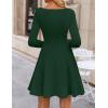 imageZESICA Womens Fall Long Sleeve Mini Dress 2025 Boat Neck Elegant Pleated A Line Flowy Wedding Guest Party Short DressesDarkgreen